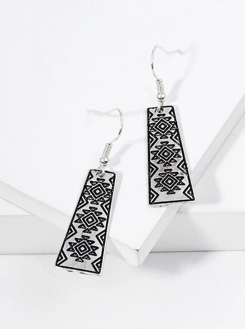 Navajo Pattern Engraved Dangle Drop Earrings