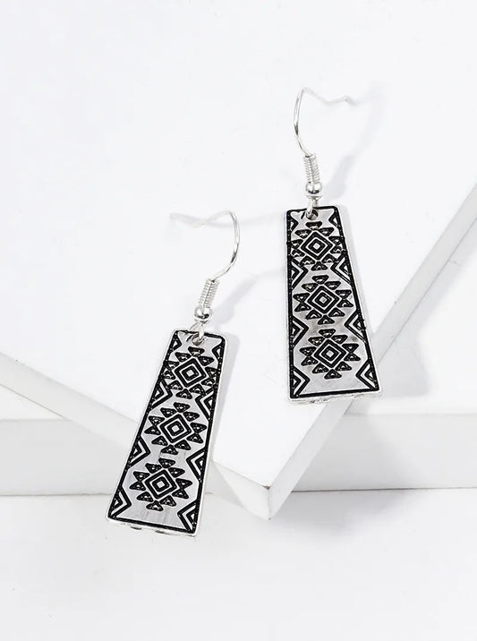Navajo Pattern Engraved Dangle Drop Earrings