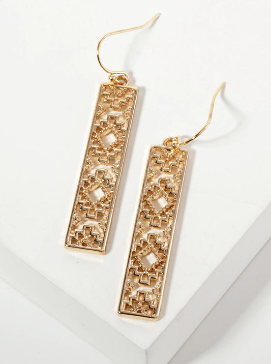 Navajo Pattern Filigree Rectangle Dangle Earrings