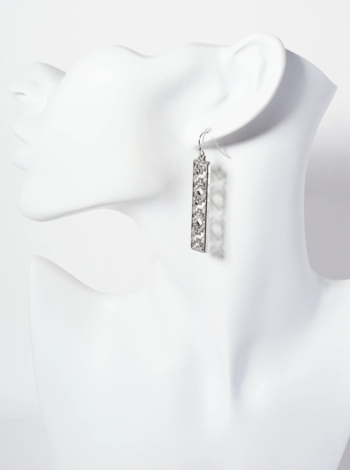 Navajo Pattern Filigree Rectangle Dangle Earrings
