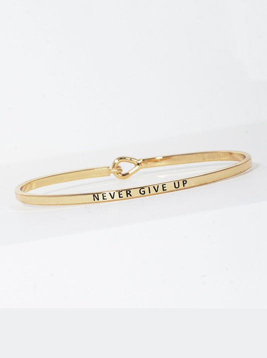 Never Give Up Engraved Inspirational Bangle Bracelet