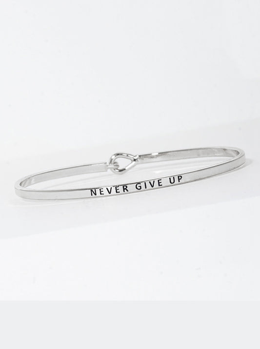 Never Give Up Engraved Inspirational Bangle Bracelet