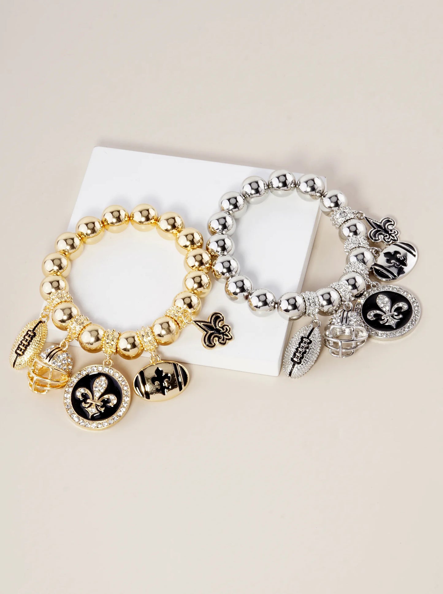 New Orleans Saints Fleur De Lis Rhinestone Football Stretch Bracelet