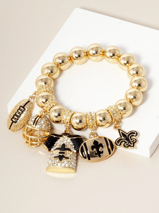 New Orleans Saints Fleur De Lis Rhinestone Football Stretch Bracelet