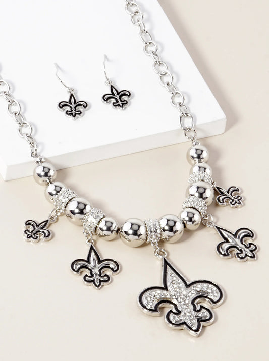 New Orleans Saints Fleur De Lis Rhinestone Necklace