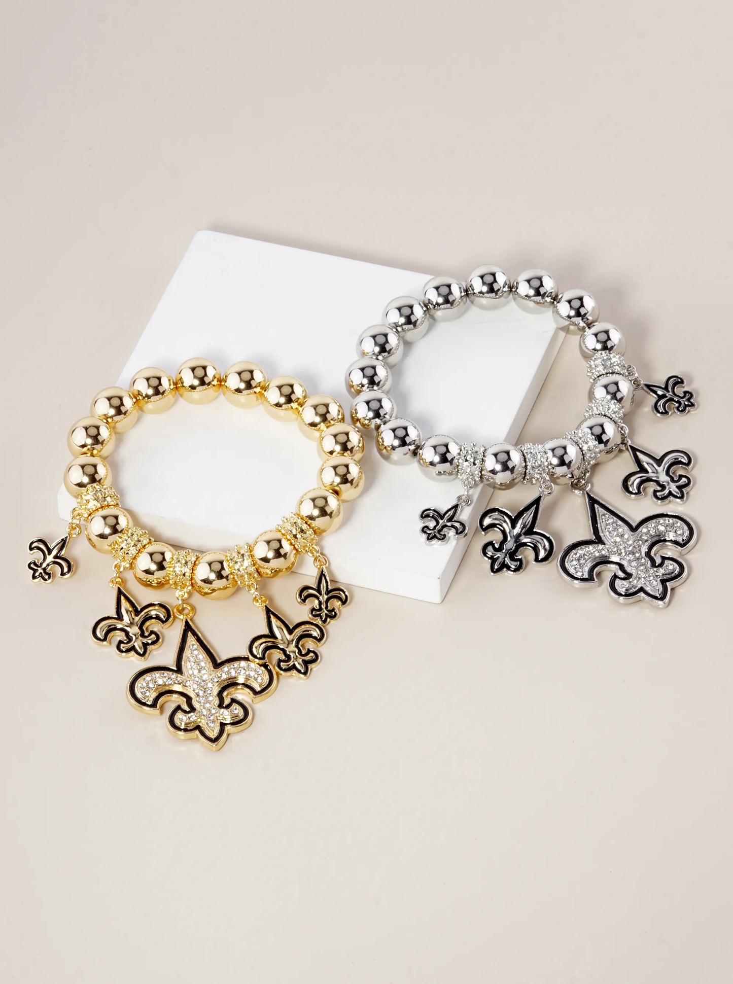 New Orleans Saints Fleur De Lis Rhinestone Stretch Bracelet