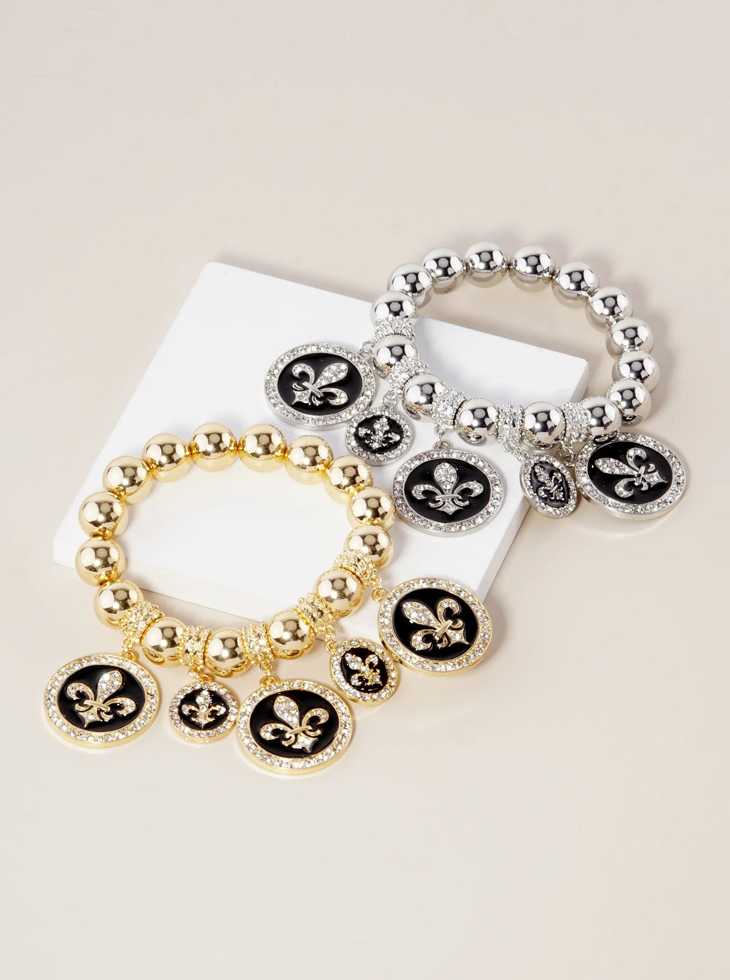 New Orleans Saints Fleur De Lis Rhinestone Stretch Bracelet