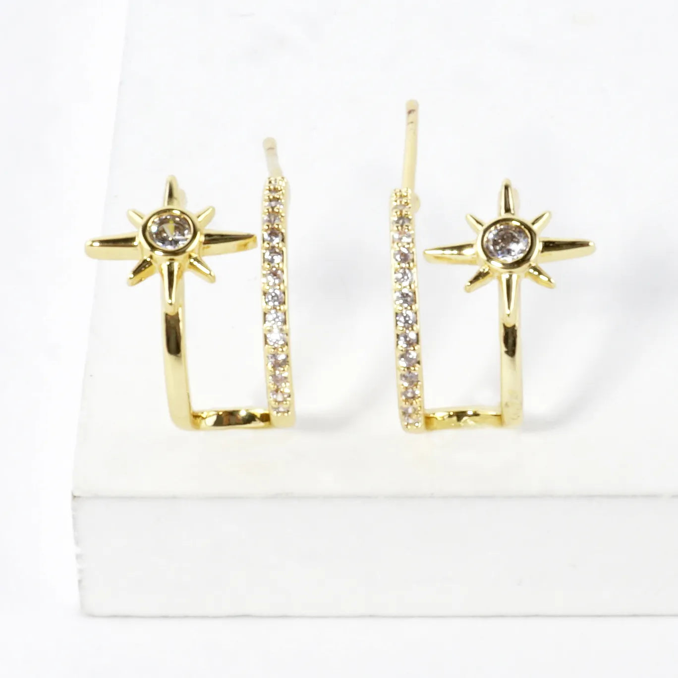 North Star Dual CZ Pave Hoop Huggie Earrings