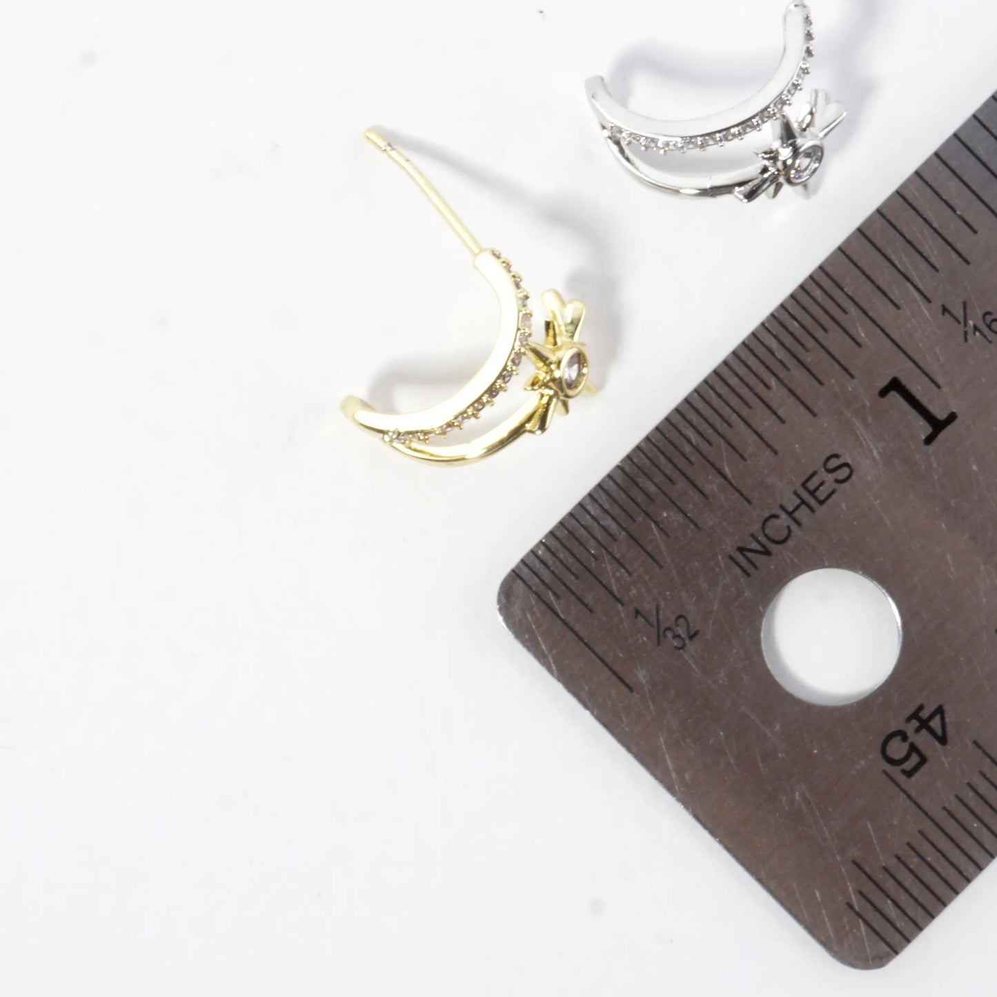 North Star Dual CZ Pave Hoop Huggie Earrings