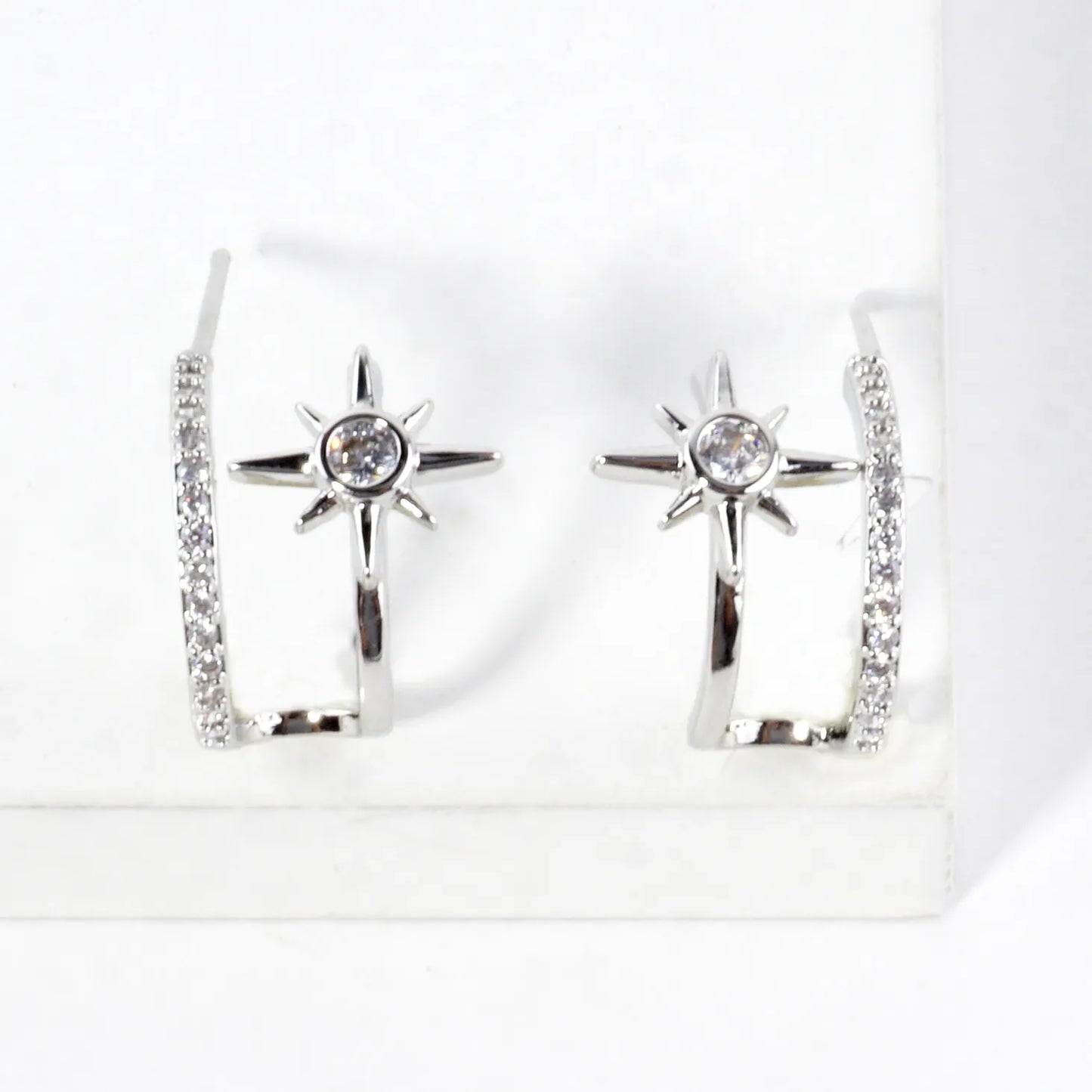 North Star Dual CZ Pave Hoop Huggie Earrings