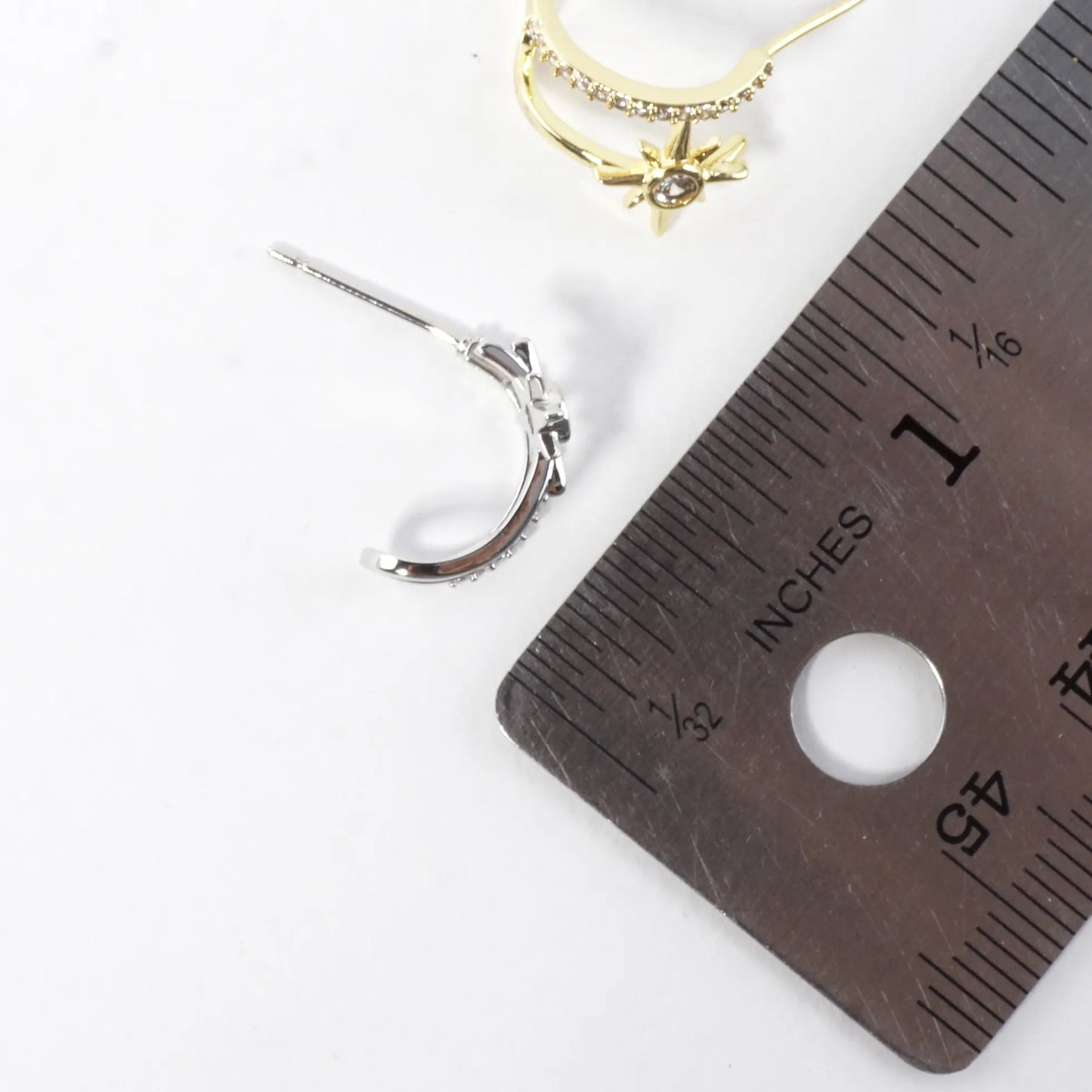 North Star Dual CZ Pave Hoop Huggie Earrings