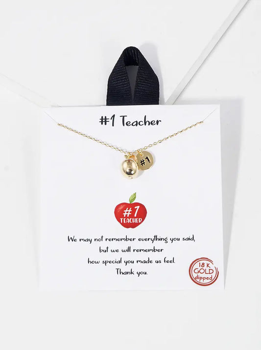 Number-1 Teacher Apple Pendant 18K-Gold-Dipped Necklace