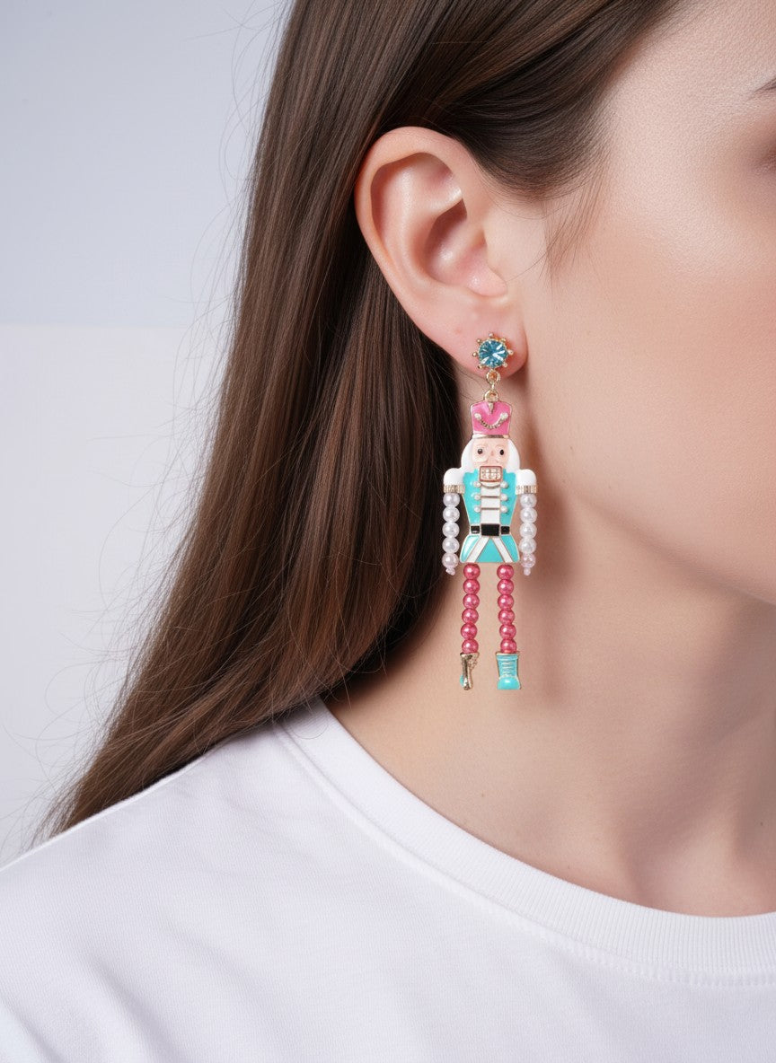 Nutcracker Pearl Enamel Drop Earrings