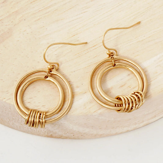O-Ring Linked Double Circle Drop Earrings