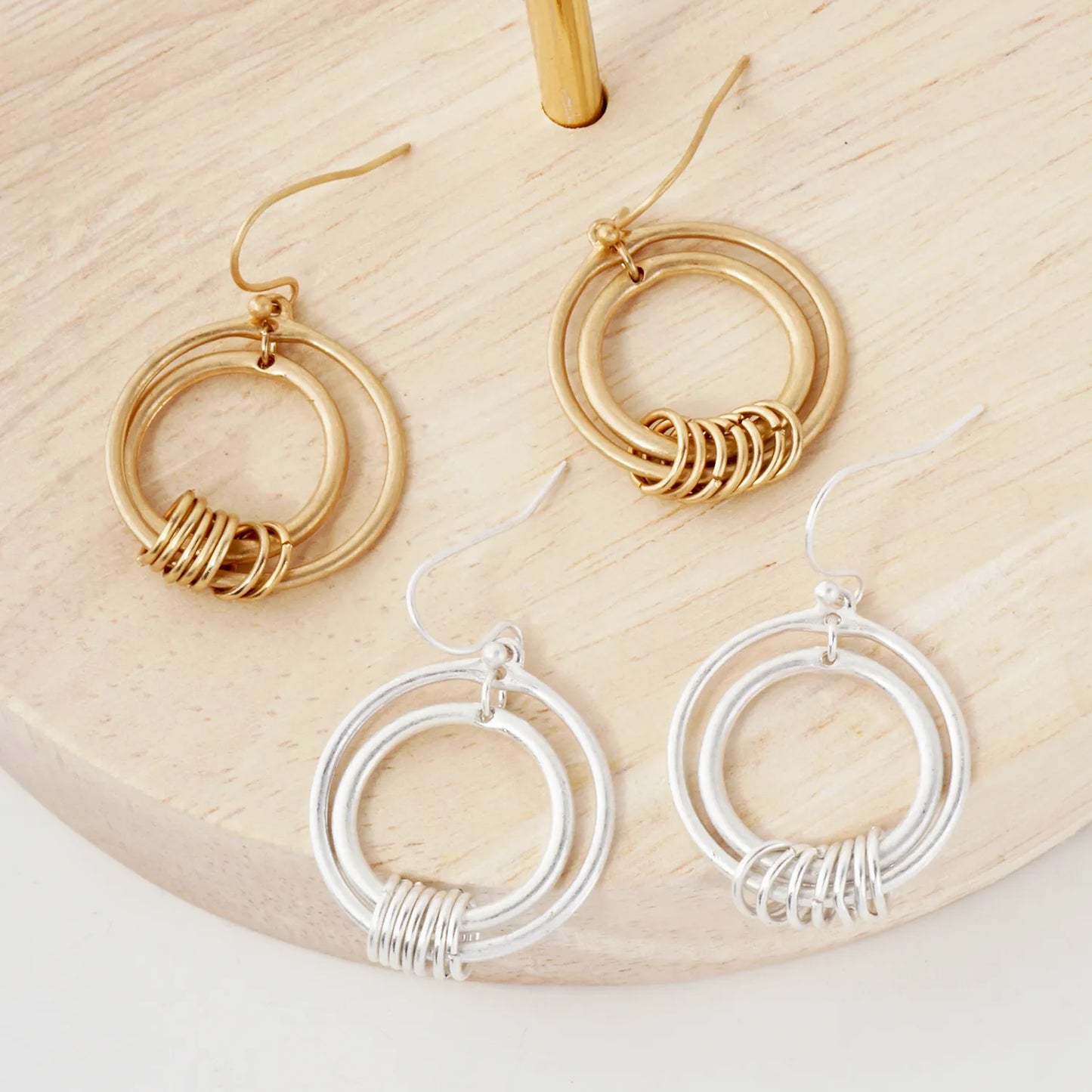 O-Ring Linked Double Circle Drop Earrings