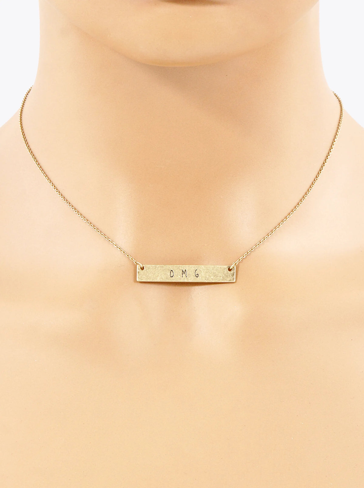 OMG Engraved Horizontal Bar Pendant Necklace