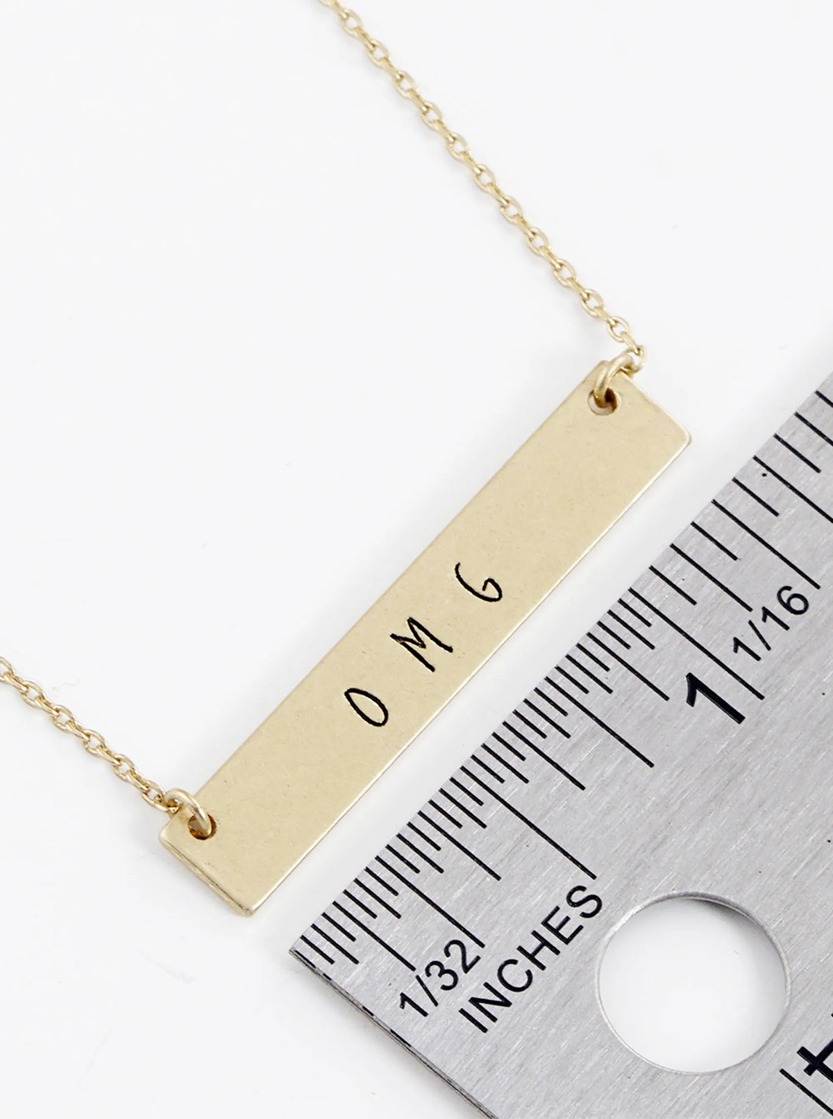OMG Engraved Horizontal Bar Pendant Necklace