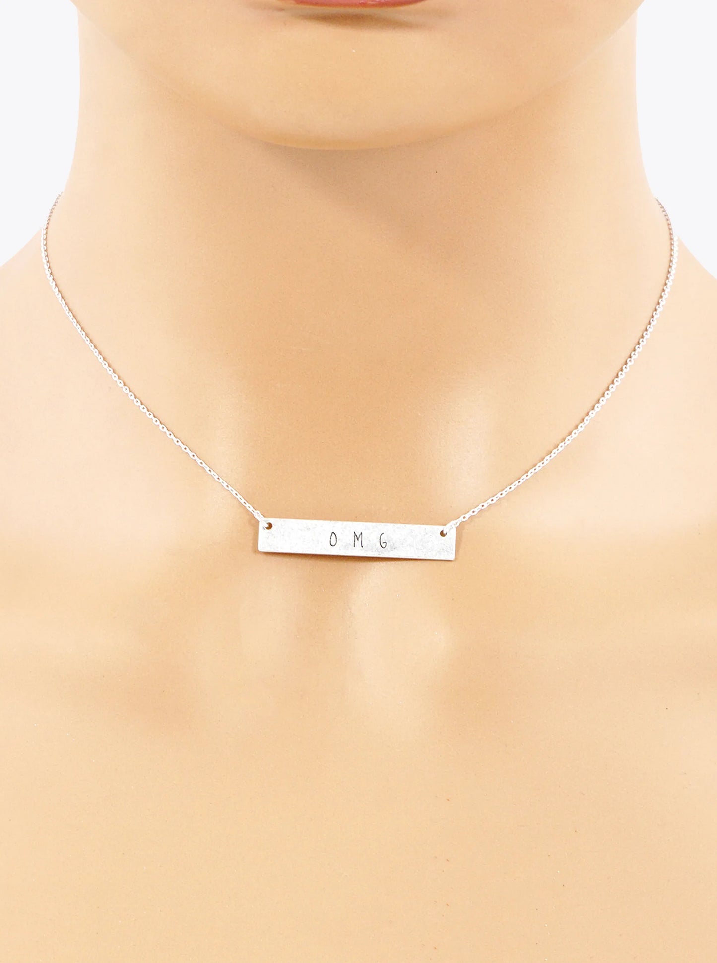 OMG Engraved Horizontal Bar Pendant Necklace