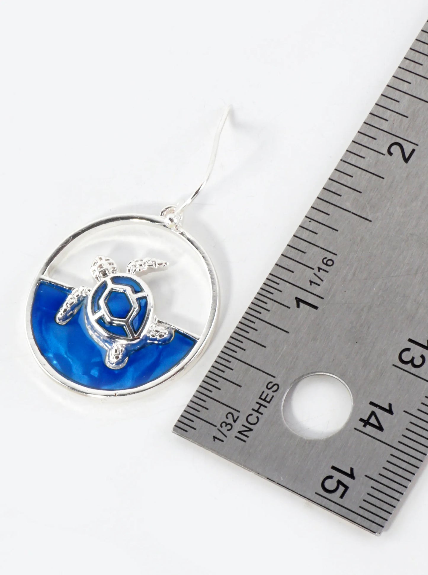 Ocean Wave Inspired Turtle Inside Round Sea-Life Dangle Earrings