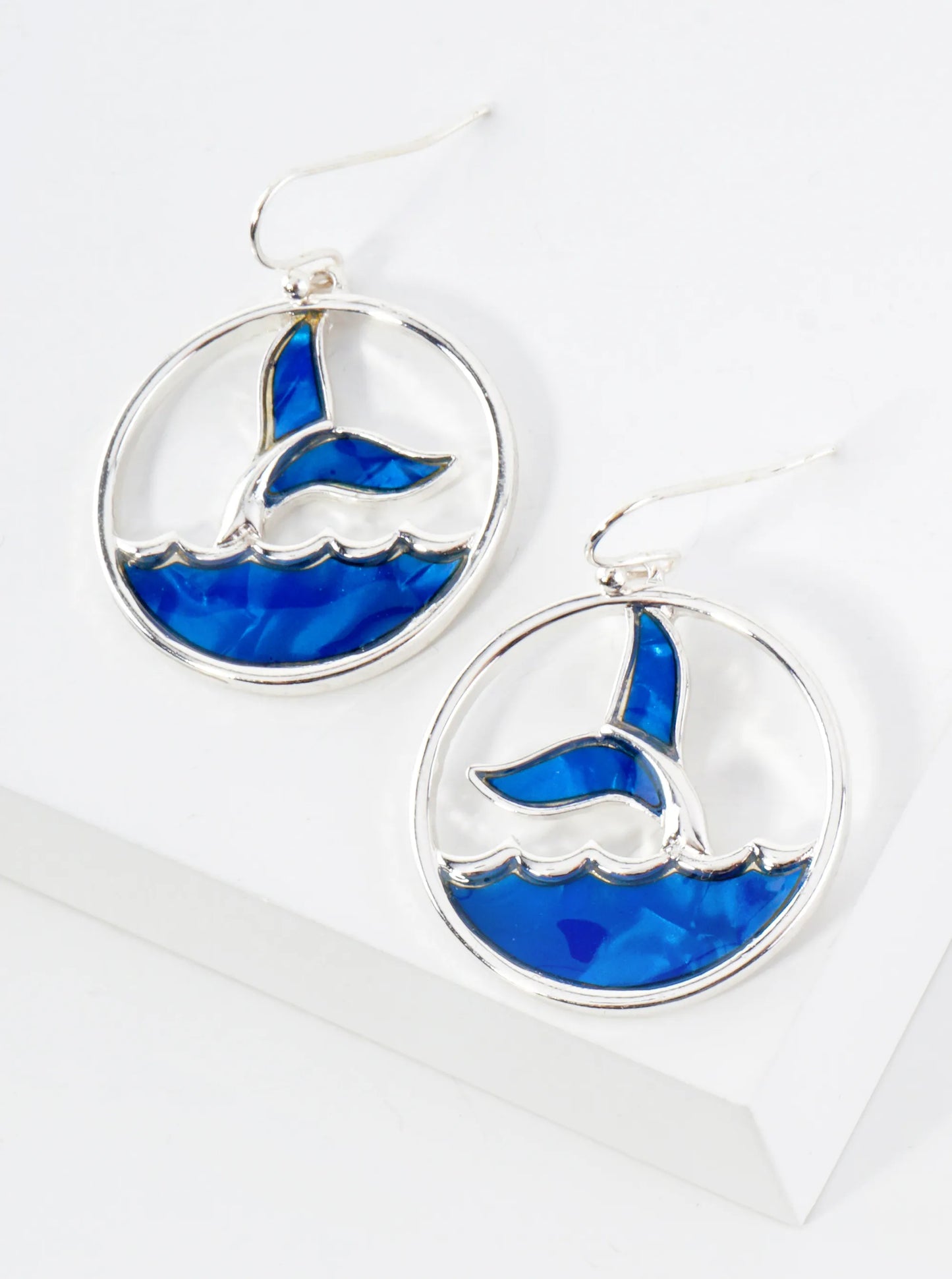 Ocean Wave Inspired Whale Tail Round Sea-Life Dangle Earrings