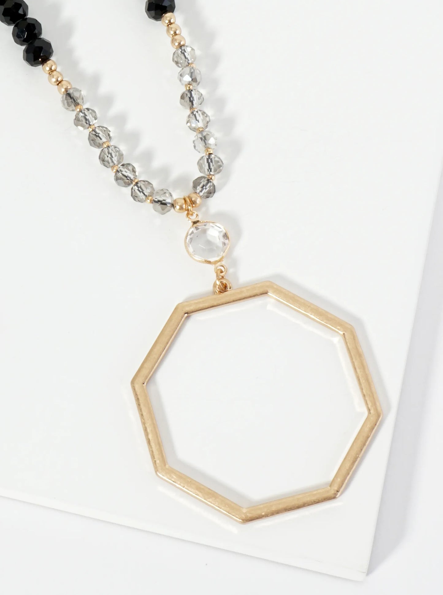 Octagon Pendant Glass Beaded Chain 33 Inch Long Necklace