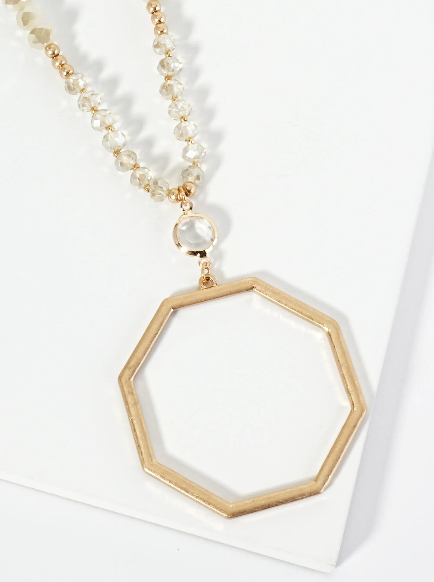 Octagon Pendant Glass Beaded Chain 33 Inch Long Necklace