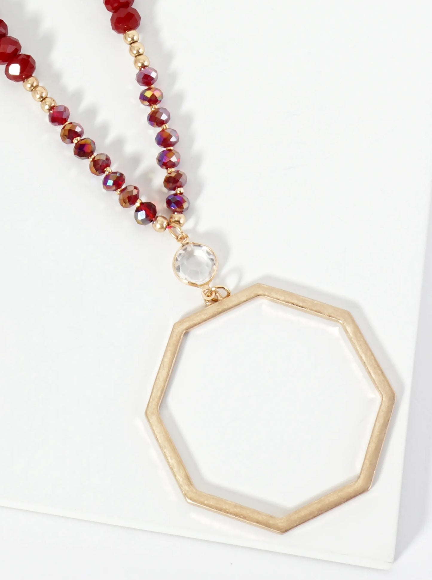 Octagon Pendant Glass Beaded Chain 33 Inch Long Necklace
