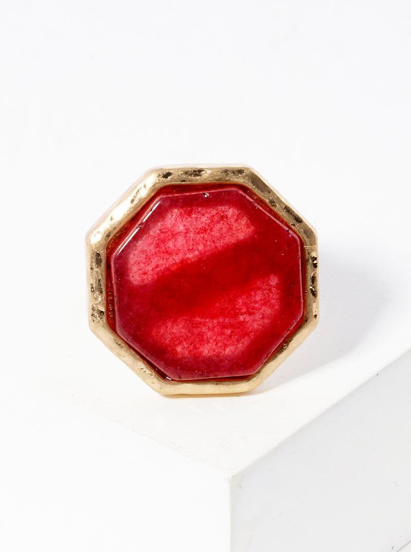 Octagon Shaped Semi-precious Stone Accent Adjustable Ring