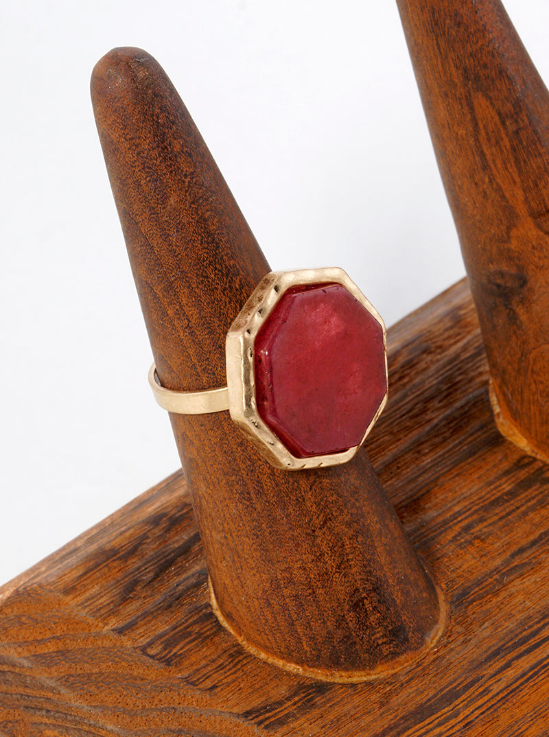 Octagon Shaped Semi-precious Stone Accent Adjustable Ring