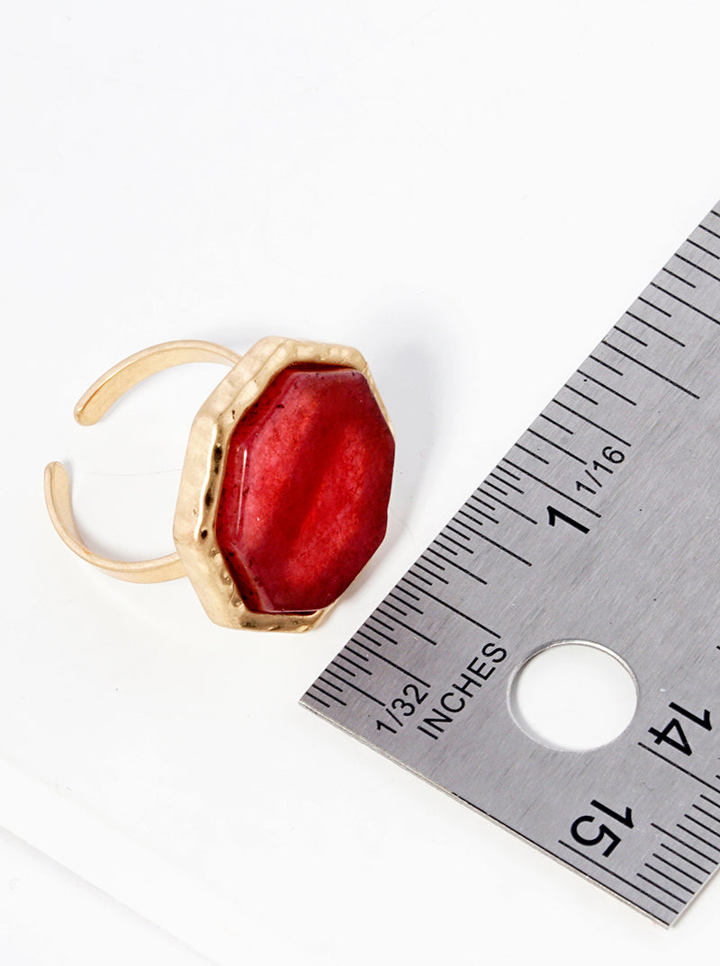 Octagon Shaped Semi-precious Stone Accent Adjustable Ring