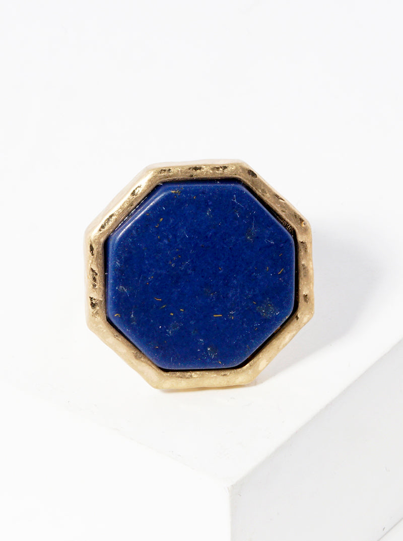 Octagon Shaped Semi-precious Stone Accent Adjustable Ring