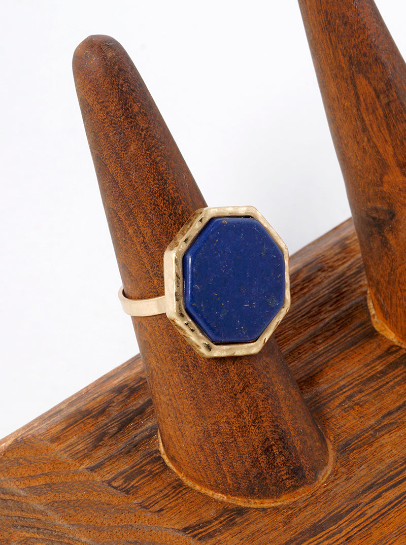 Octagon Shaped Semi-precious Stone Accent Adjustable Ring