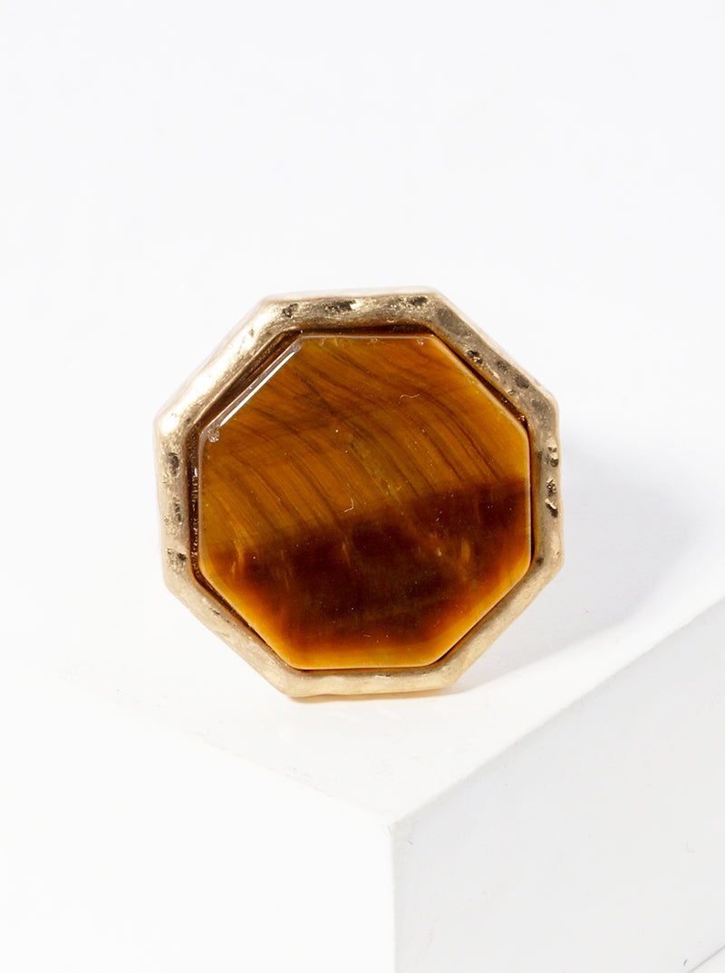 Octagon Shaped Semi-precious Stone Accent Adjustable Ring