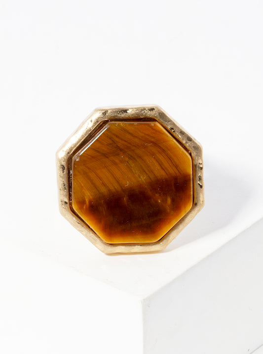 Octagon Shaped Semi-precious Stone Accent Adjustable Ring