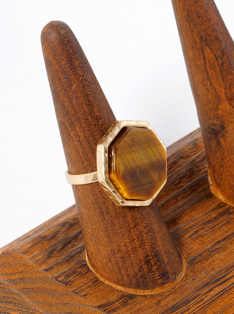 Octagon Shaped Semi-precious Stone Accent Adjustable Ring