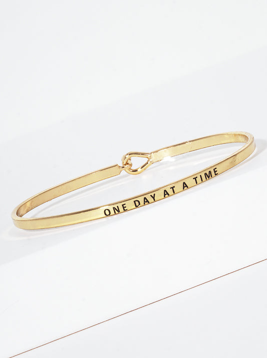 One Day At A Time Engraved Inspirational Bangle Bracelet