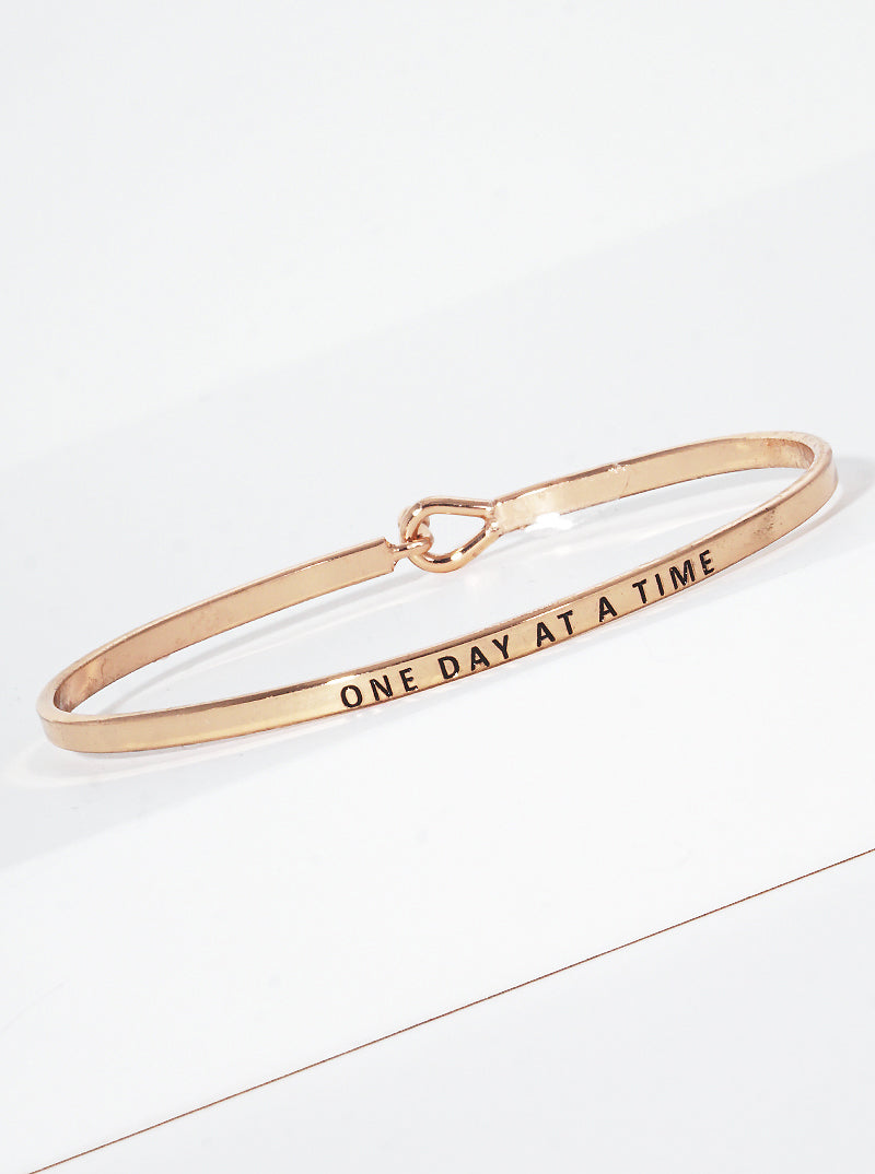 One Day At A Time Engraved Inspirational Bangle Bracelet