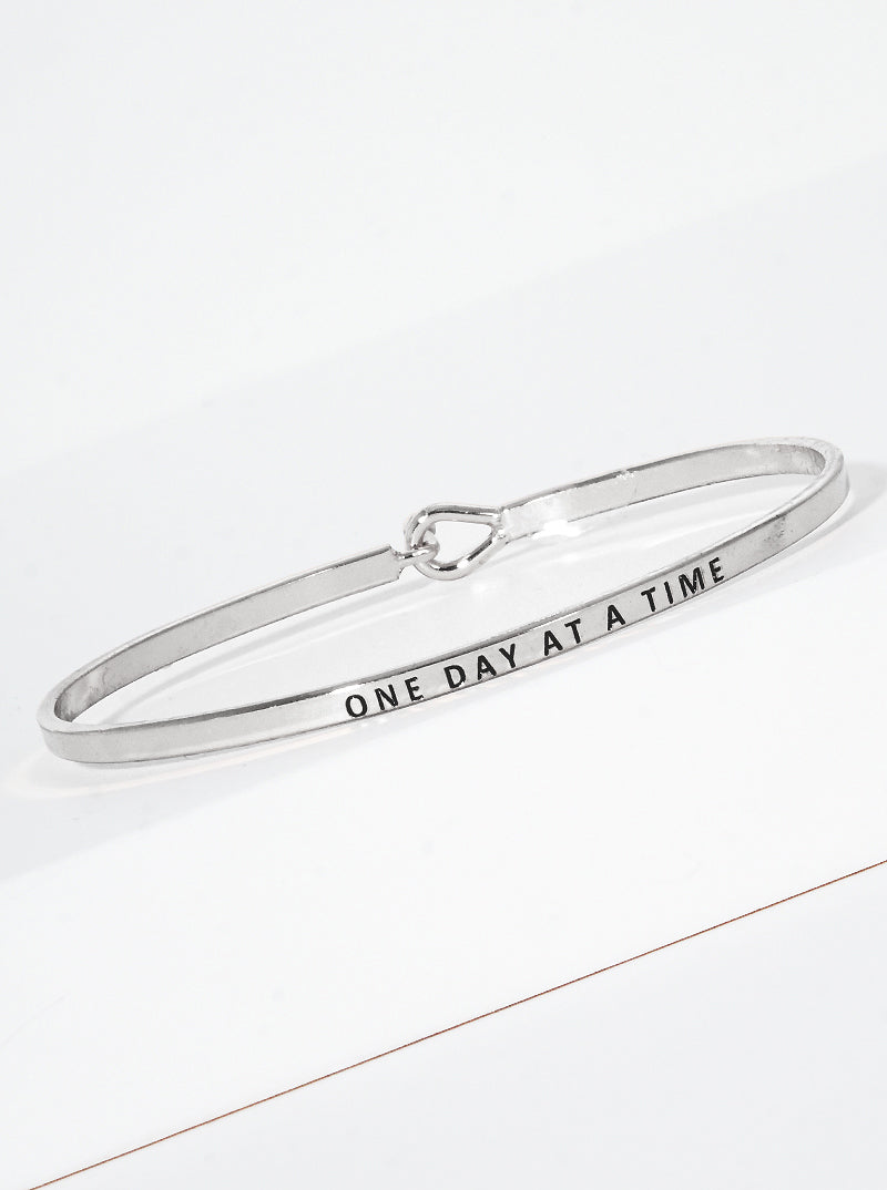 One Day At A Time Engraved Inspirational Bangle Bracelet