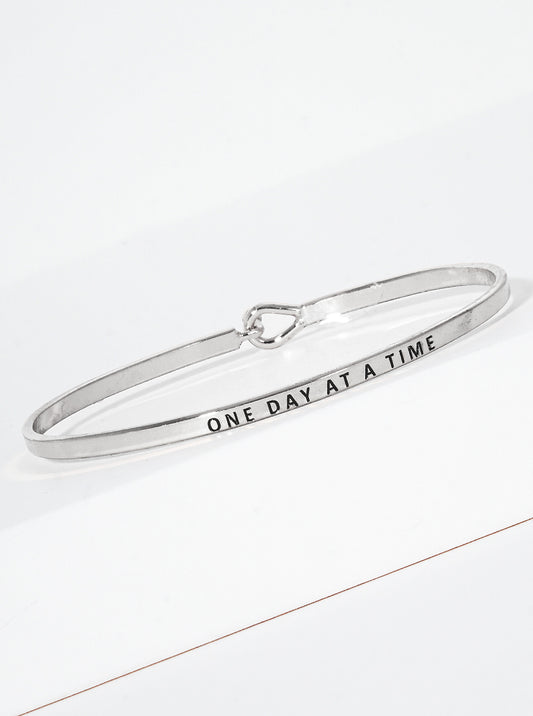One Day At A Time Engraved Inspirational Bangle Bracelet