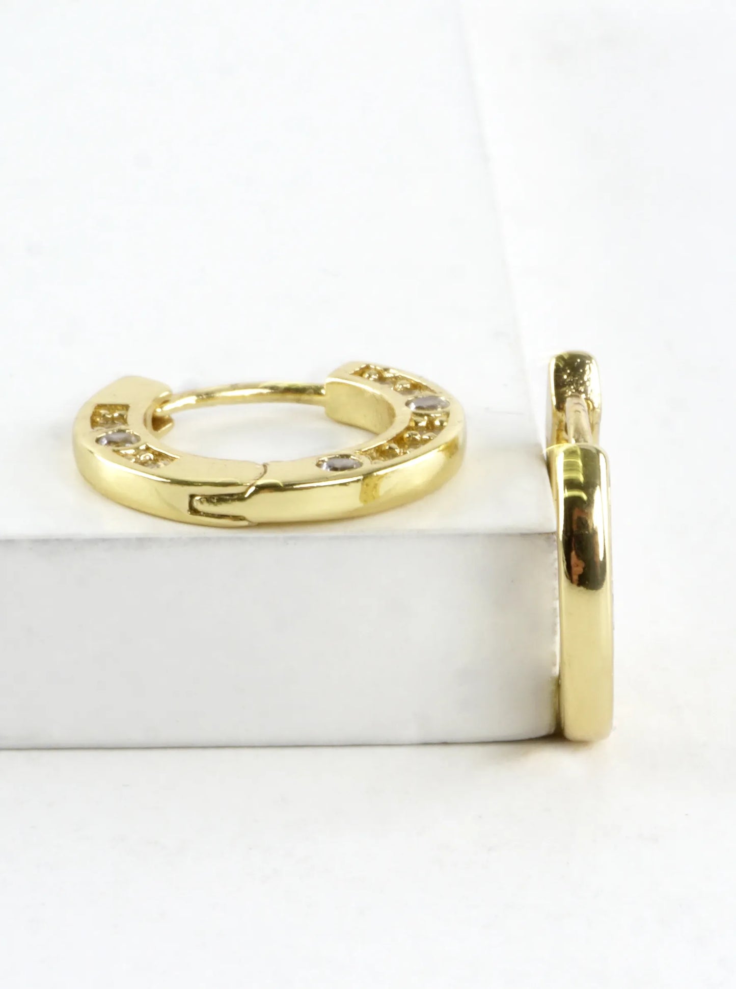 One-Side CZ Pave Flat Huggie Hoop Earrings