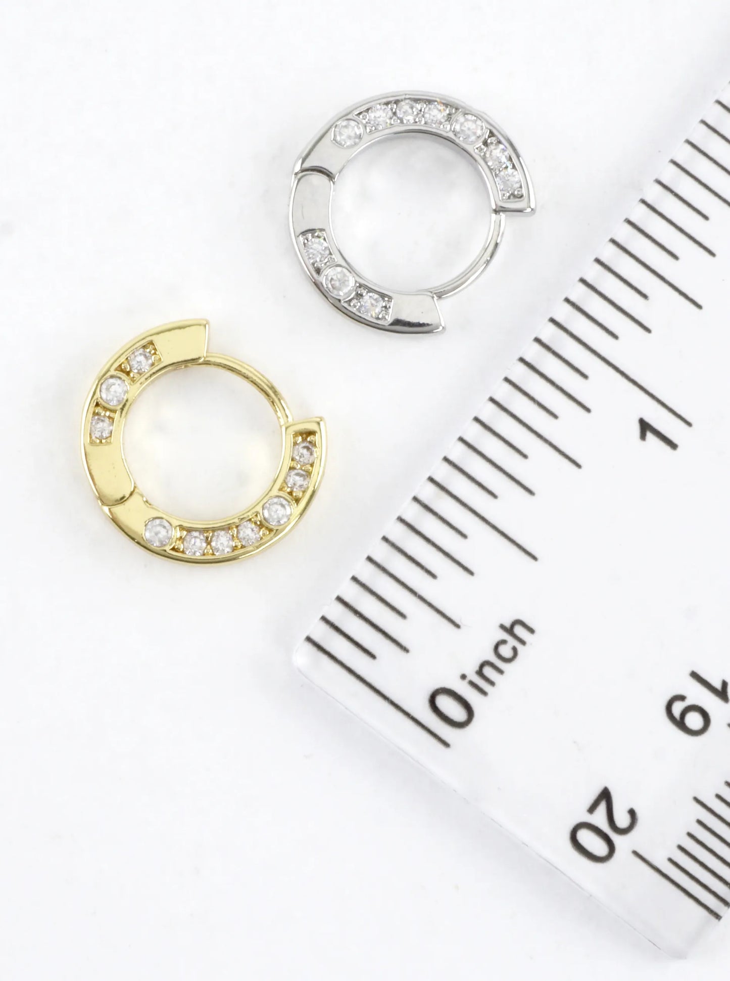 One-Side CZ Pave Flat Huggie Hoop Earrings