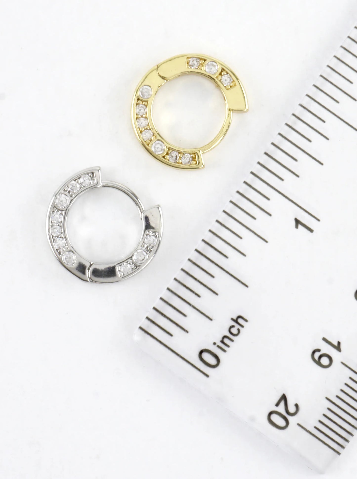 One-Side CZ Pave Flat Huggie Hoop Earrings