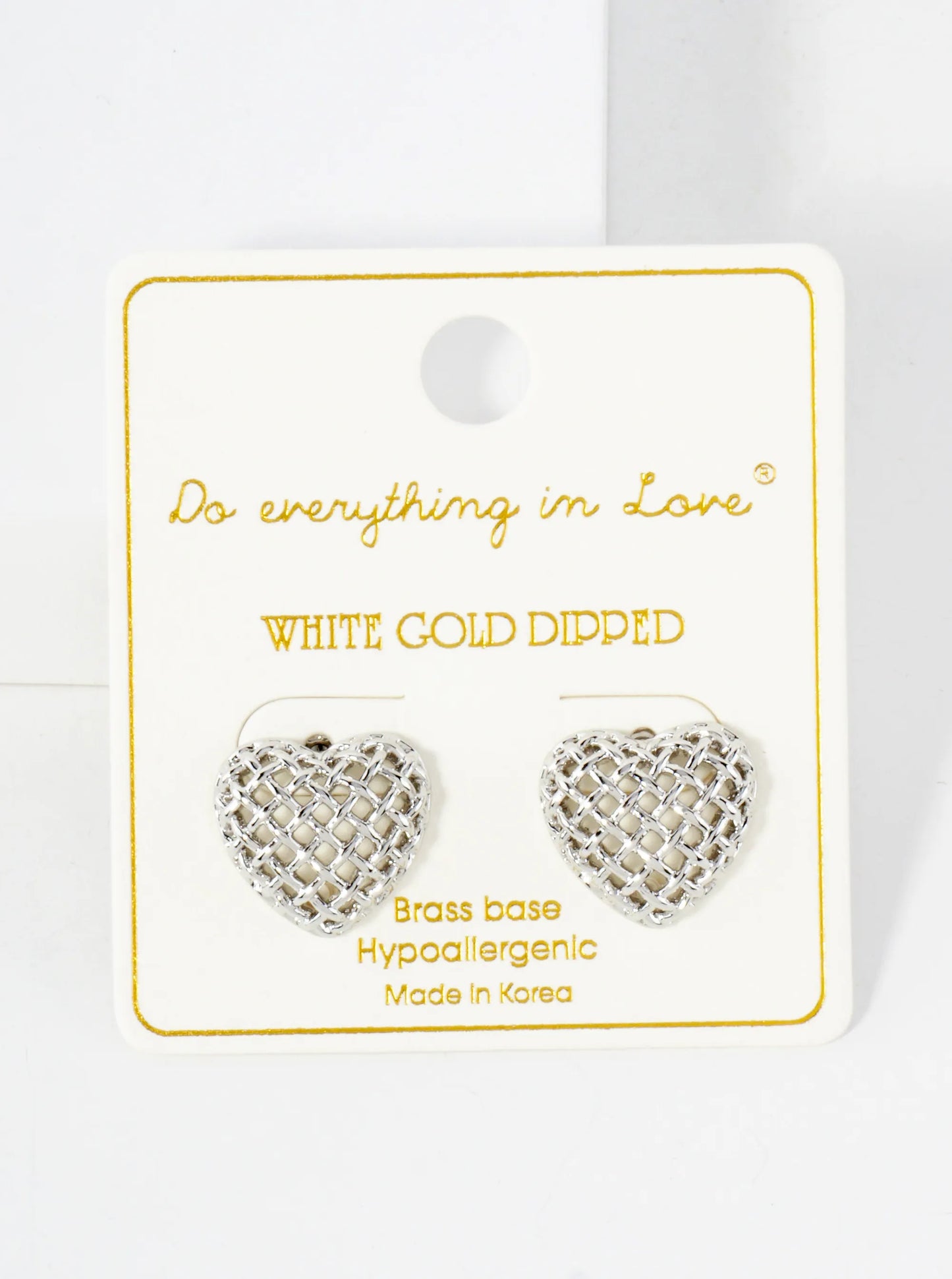 Open Lattice Design 14K-Gold-Dipped Brass 15mm Heart Button Stud Earrings