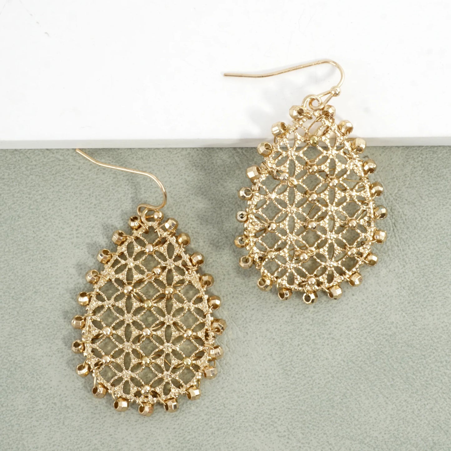 Openwork Crisscross Drop Earrings Beaded Border