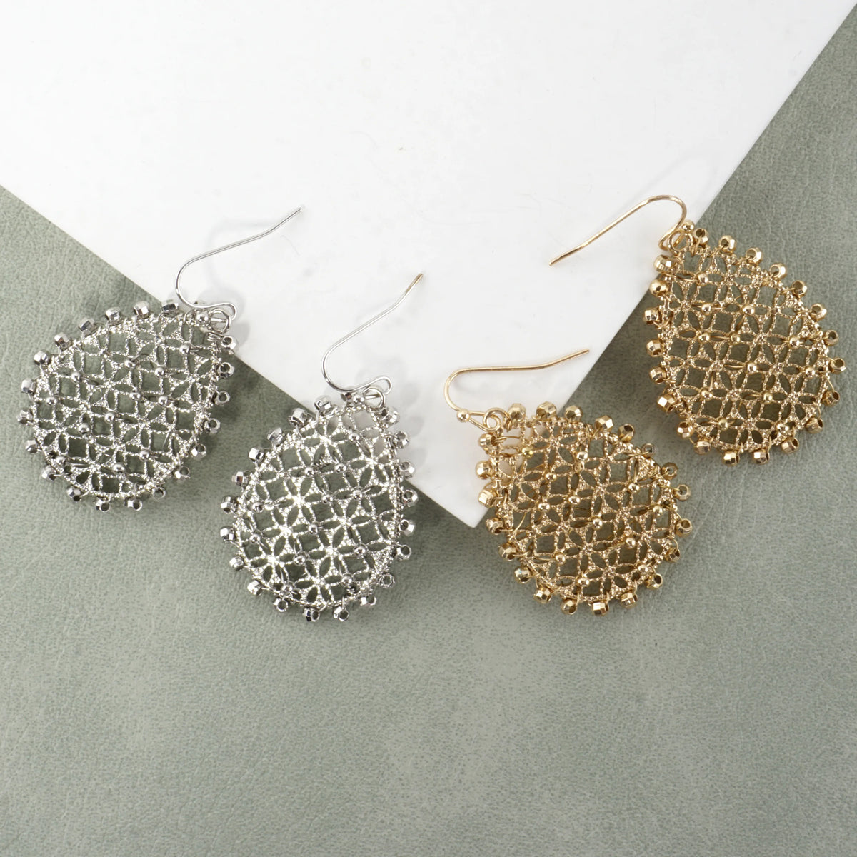 Openwork Crisscross Drop Earrings Beaded Border