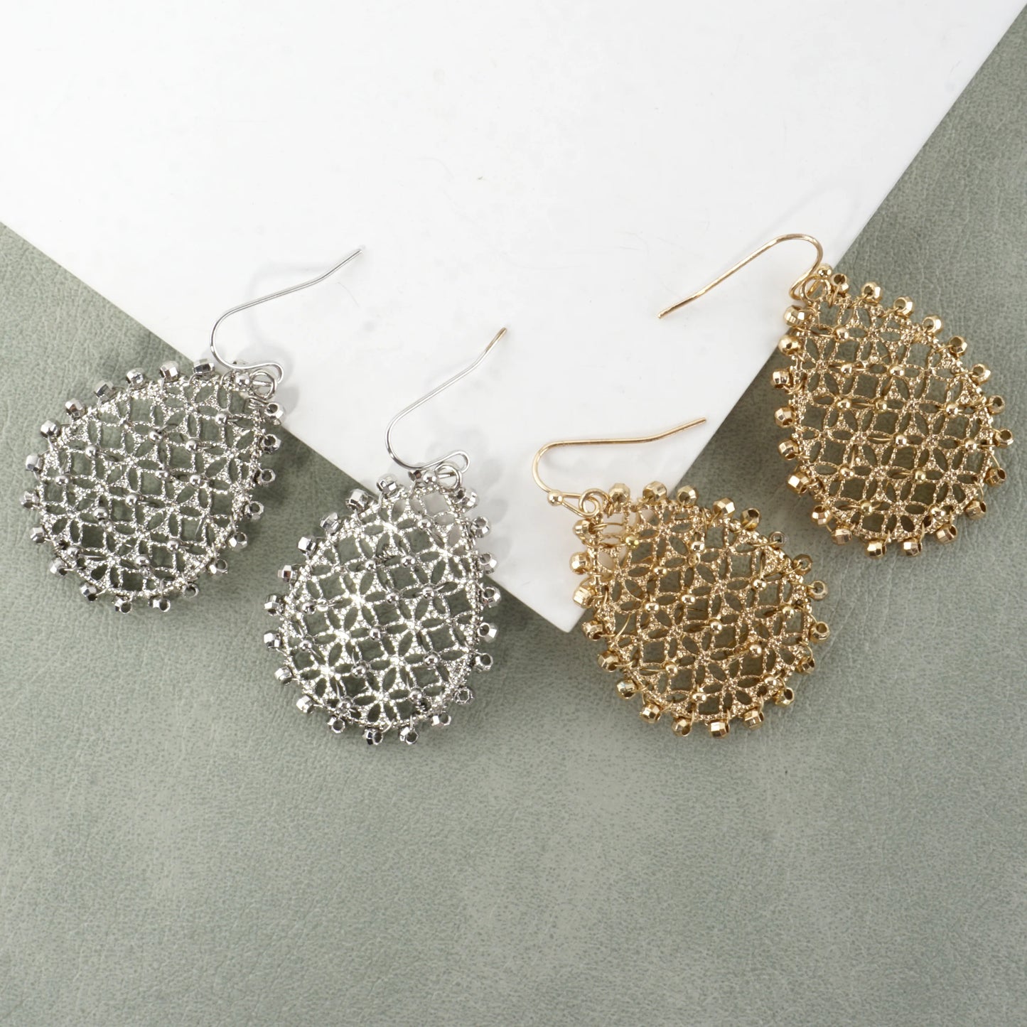 Openwork Crisscross Drop Earrings Beaded Border
