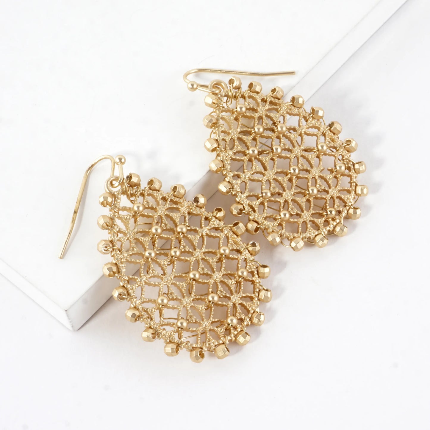 Openwork Crisscross Drop Earrings Beaded Border