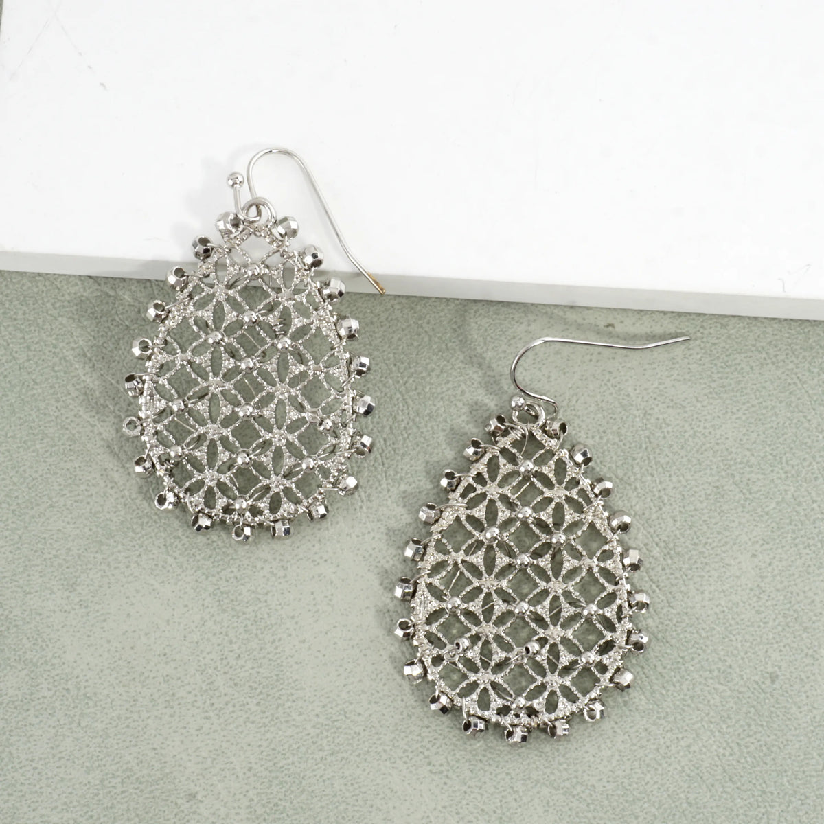 Openwork Crisscross Drop Earrings Beaded Border