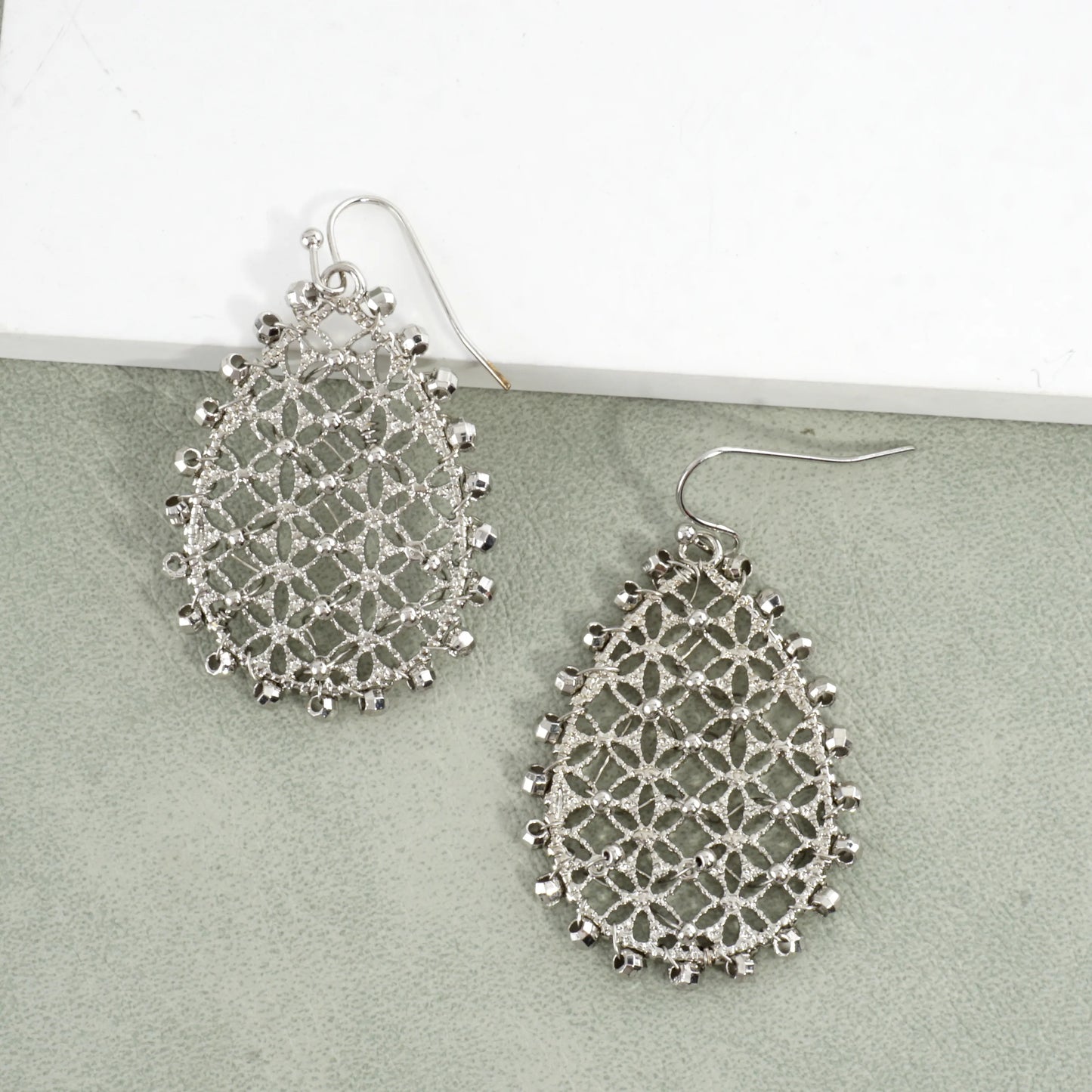 Openwork Crisscross Drop Earrings Beaded Border
