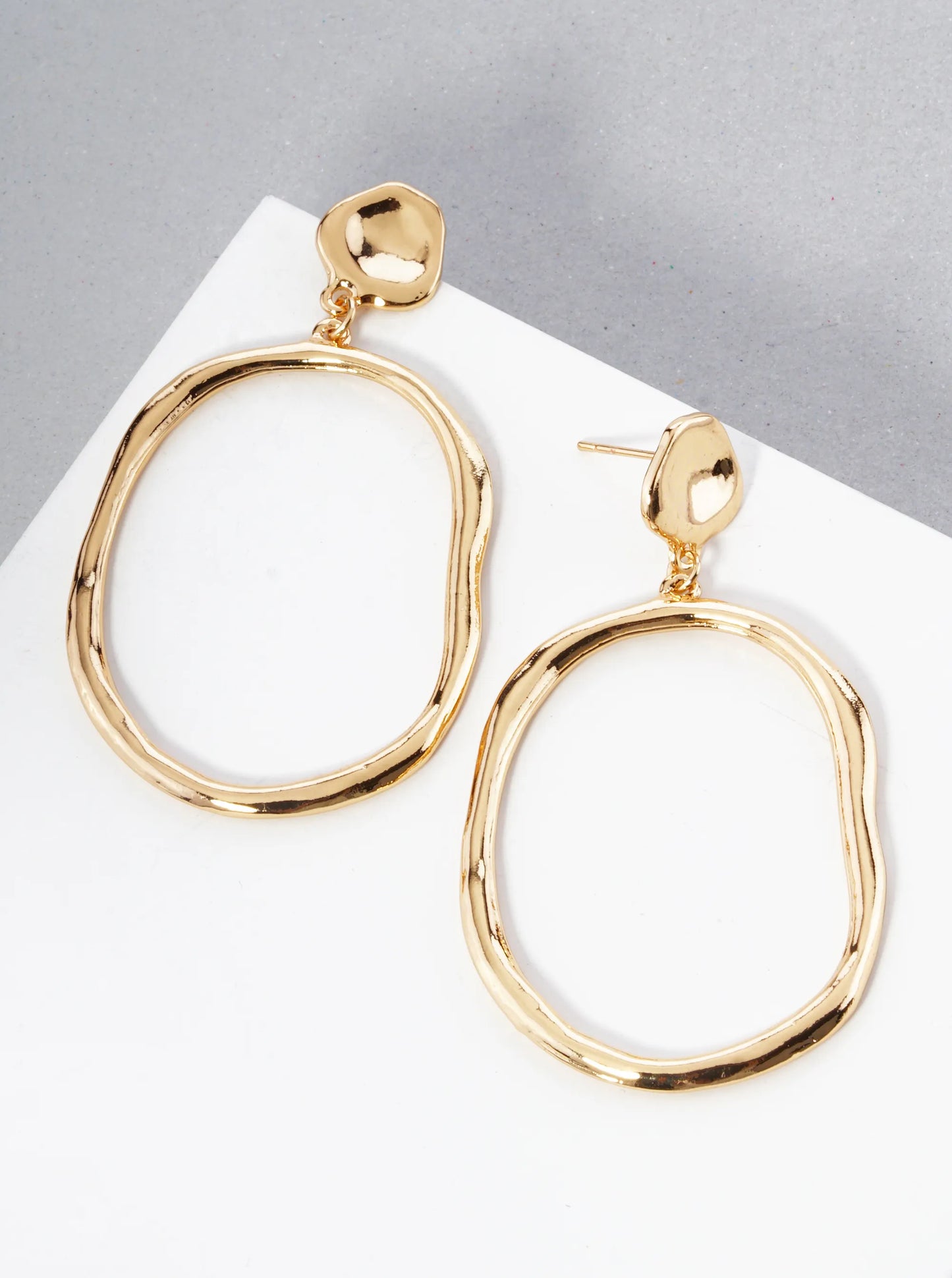 Organic Circle Drop Polished Metal Dangle Post Earrings